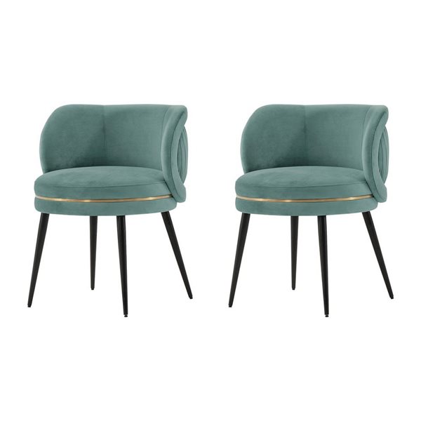 Manhattan Comfort Kaya Set of 2 Mint Green Pleated Velvet Upholstered Dining Chair