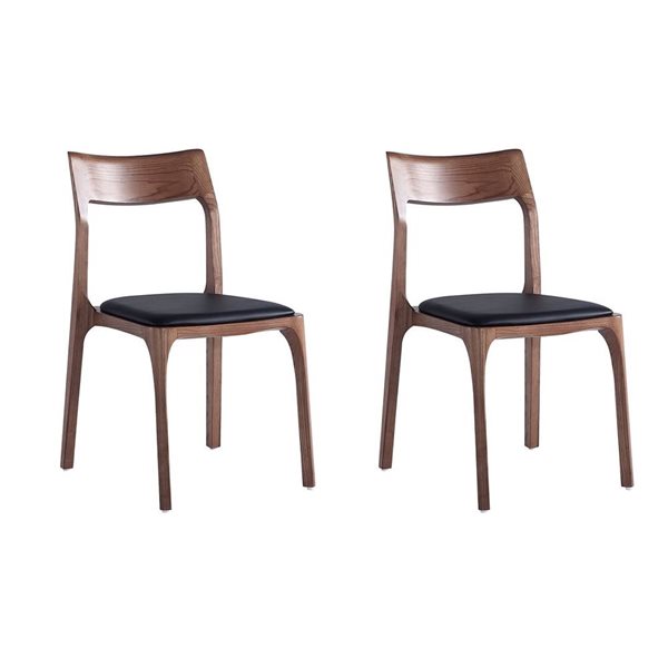 Manhattan Comfort Moderno Set of 2 Walnut and Black Modern Leatherette Upholstered Stackable Dining Chair