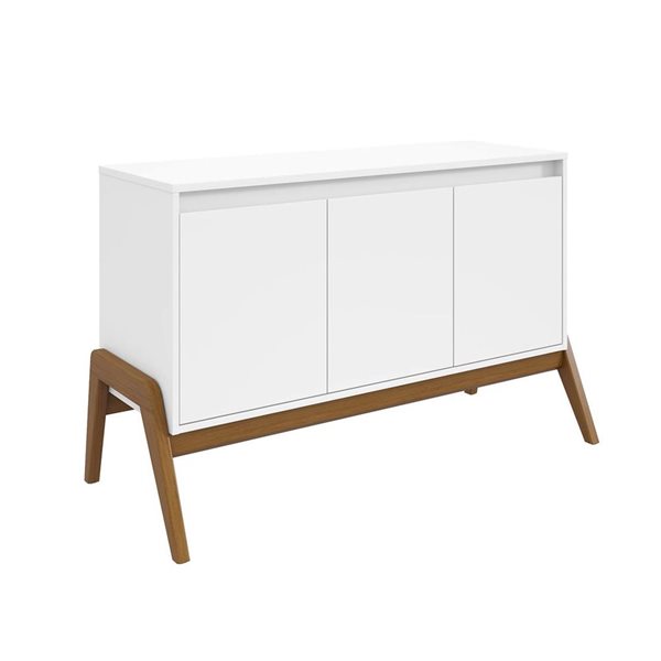 Manhattan Comfort Gales 48.50-in Mid-Century Modern Sideboard with Solid Wood Legs in Matte White