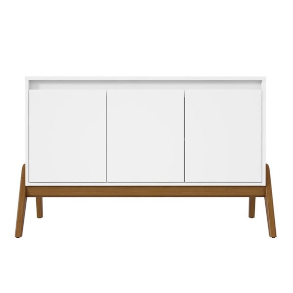 Buffet moderne du milieu du siècle de 48,50 po Gales par Manhattan Comfort avec pieds en bois massif en blanc mat