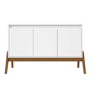 Buffet moderne du milieu du siècle de 48,50 po Gales par Manhattan Comfort avec pieds en bois massif en blanc mat