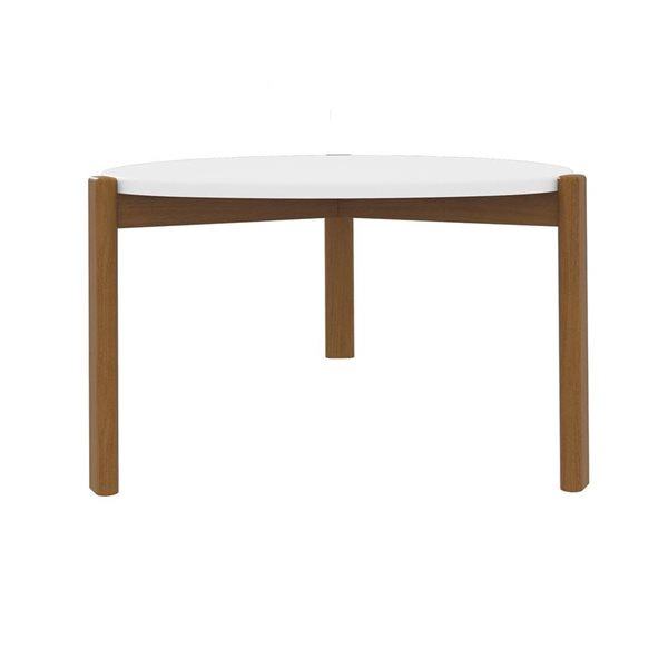 Manhattan Comfort Gales Mid-Century Modern Coffee Table with Solid Wood Legs in Matte White