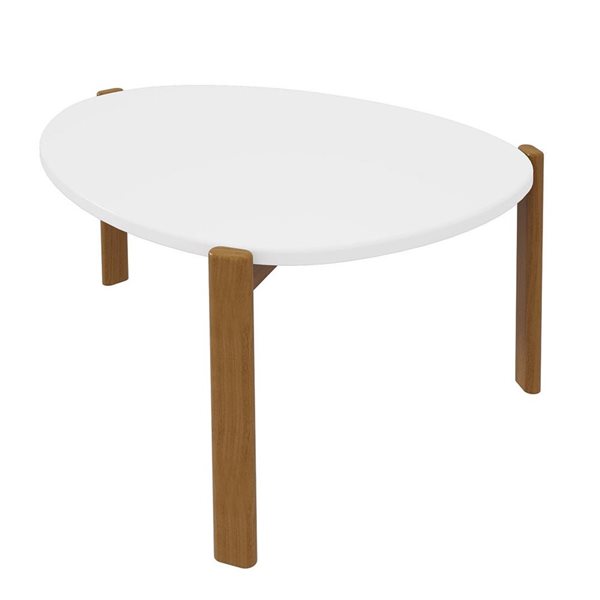 Manhattan Comfort Gales Mid-Century Modern Coffee Table with Solid Wood Legs in Matte White