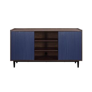 Buffet nervuré moderne de 59,05 po Duane par Manhattan Comfort avec étagères réglables en brun foncé et bleu marine