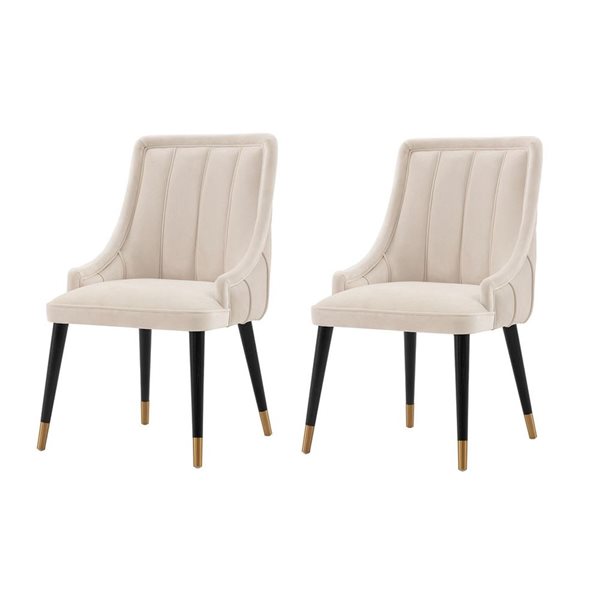 Ensemble de 2 chaises de salle à manger moderne rembourrée en velours crème