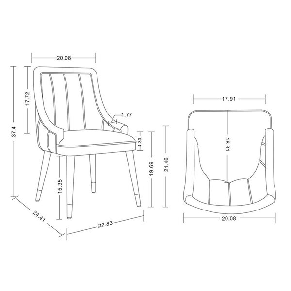 Manhattan Comfort Eda Set of 2 Cream Modern Velvet Upholstered Dining Chair