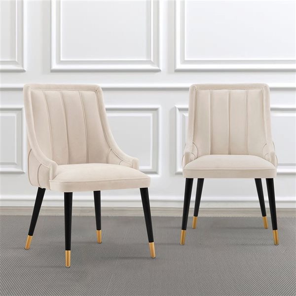 Manhattan Comfort Eda Set of 2 Cream Modern Velvet Upholstered Dining Chair