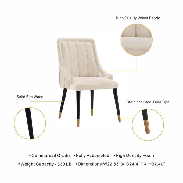 Manhattan Comfort Eda Set of 2 Cream Modern Velvet Upholstered Dining Chair