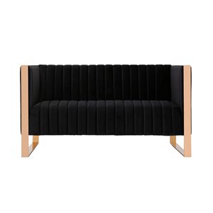 Manhattan Comfort Trillium 57.48-in Black and Gold Velvet Upholstered 2-Seater Loveseat