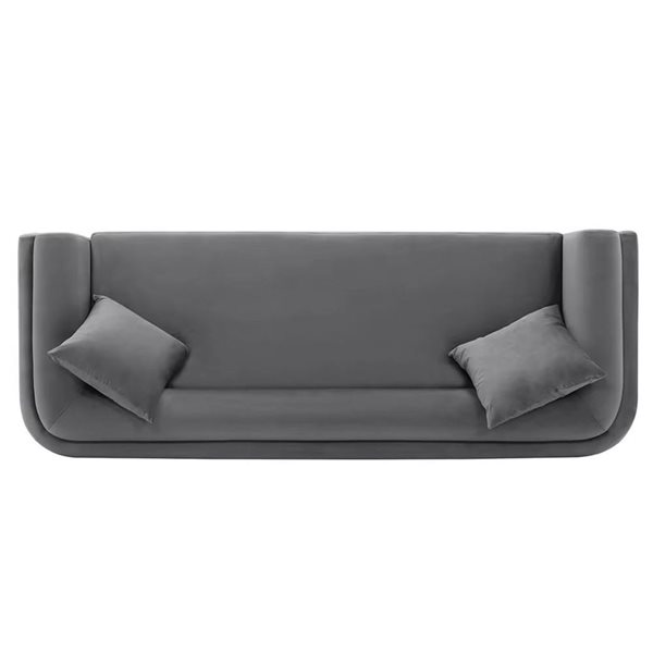 Canapé contemporain rembourré en velours avec oreillers Edmonda par Manhattan Comfort en gris foncé