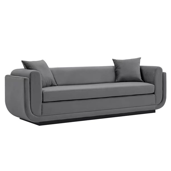 Canapé contemporain rembourré en velours avec oreillers Edmonda par Manhattan Comfort en gris foncé