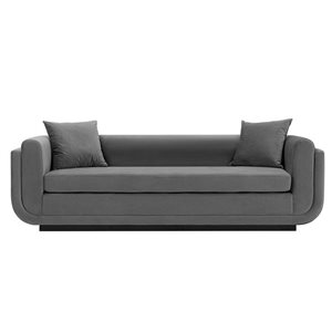 Canapé contemporain rembourré en velours avec oreillers Edmonda par Manhattan Comfort en gris foncé