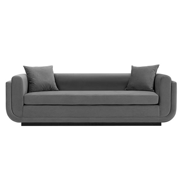 Manhattan Comfort Edmonda Contemporary Velvet Upholstered Sofa with Pillows in Dark Grey