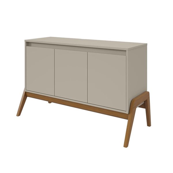 Manhattan Comfort Gales 48.50-in Mid-Century Modern Sideboard with Solid Wood Legs in Greige