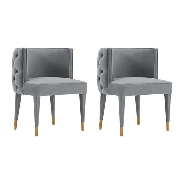 Ensemble de 2 chaises de salle à manger Maya moderne capitonnée en velours gris