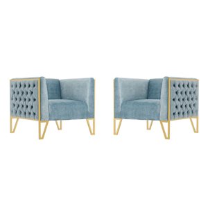 Manhattan Comfort Vector Ocean Blue and Gold Velvet Accent Chair (Set of 2)