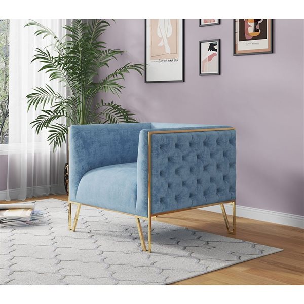 Chaise d'appoint Vector par Manhattan Comfort en velours bleu océan et or  (Ensemble de 2)