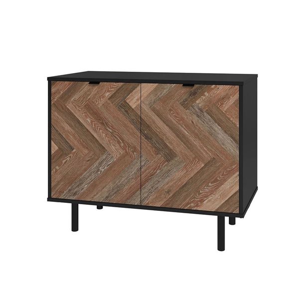 Manhattan Comfort Liam Mid-Century Modern 2-Shelf Accent Cabinet in Black and Brown