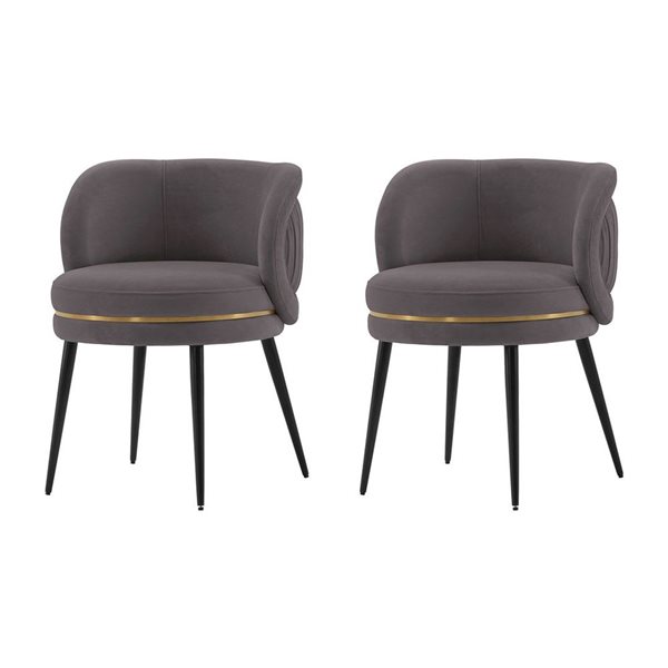 Manhattan Comfort Kaya Set of 2 Grey Modern Pleated Velvet Upholstered Dining Chair