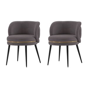 Manhattan Comfort Kaya Set of 2 Grey Modern Pleated Velvet Upholstered Dining Chair