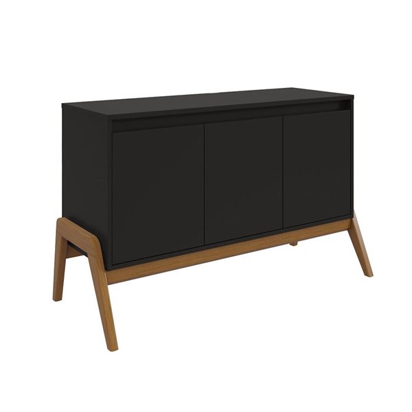 Manhattan Comfort Gales 48.50-in Mid-Century Modern Sideboard with Solid Wood Legs in Matte Black