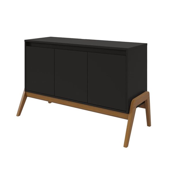 Manhattan Comfort Gales 48.50-in Mid-Century Modern Sideboard with Solid Wood Legs in Matte Black