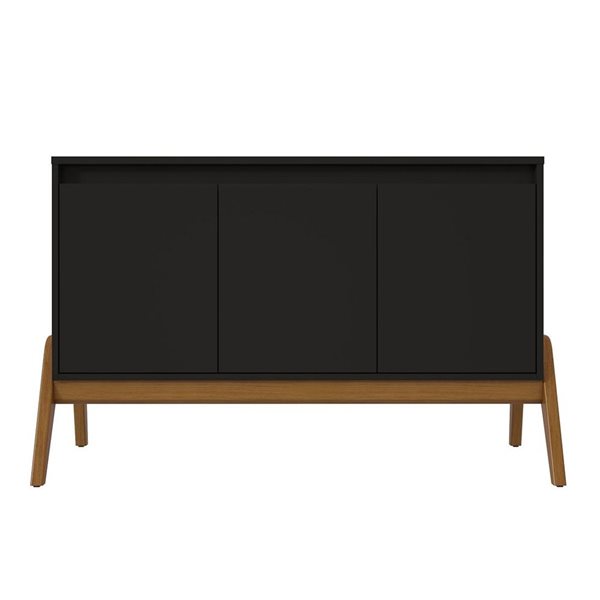 Buffet moderne du milieu du siècle de 48,50 po Gales par Manhattan Comfort avec pieds en bois massif en noir mat