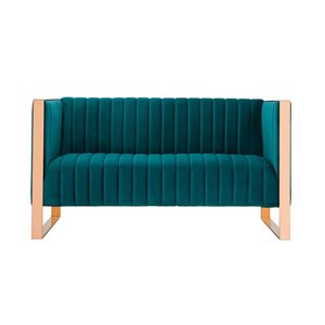 Manhattan Comfort Trillium 57.48-in Aqua Blue and Gold Velvet Upholstered 2-Seater Loveseat