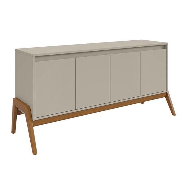 Manhattan Comfort Gales 63.32-in Mid-Century Modern Sideboard with Solid Wood Legs in Greige