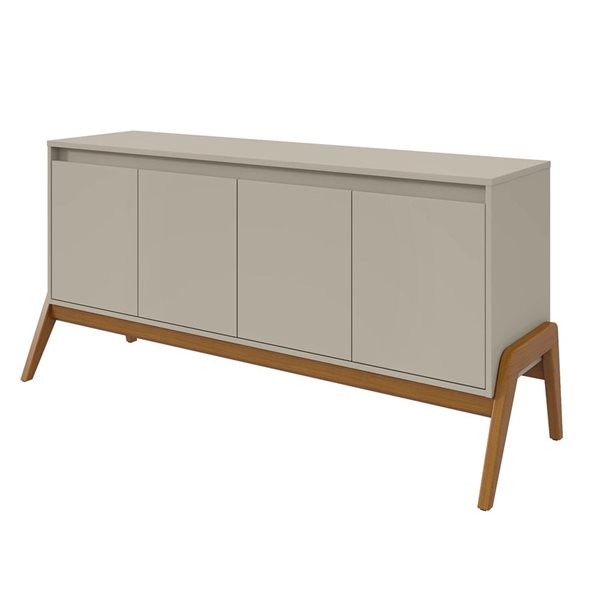 Manhattan Comfort Gales 63.32-in Mid-Century Modern Sideboard with Solid Wood Legs in Greige