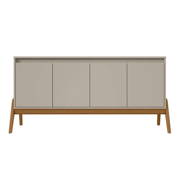 Manhattan Comfort Gales 63.32-in Mid-Century Modern Sideboard with Solid Wood Legs in Greige