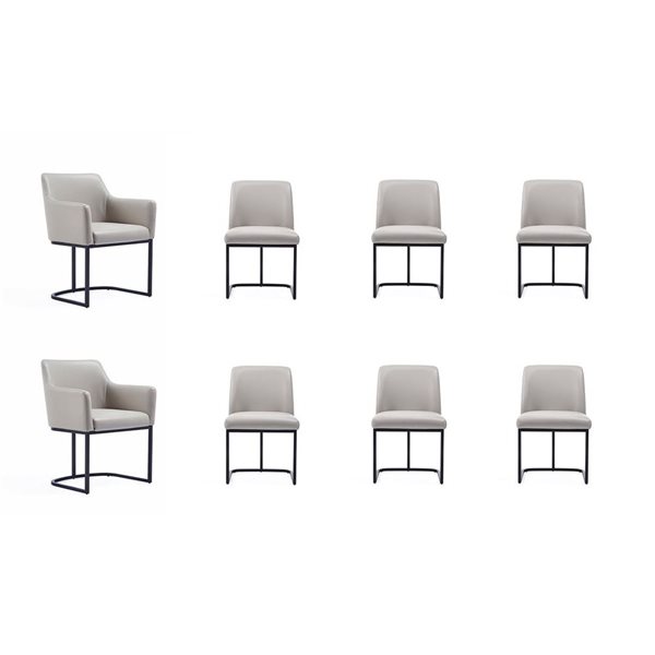 Manhattan Comfort Serena Set of 8 Light Grey Modern Leatherette Upholstered Dining Chairs