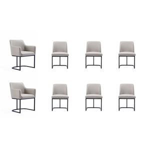 Manhattan Comfort Serena Set of 8 Light Grey Modern Leatherette Upholstered Dining Chairs