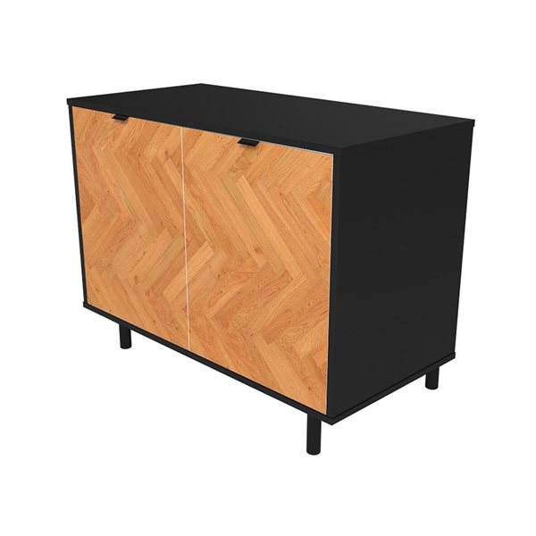 Manhattan Comfort Liam Mid-Century Modern 2-Shelf Accent Cabinet in Black and Wood