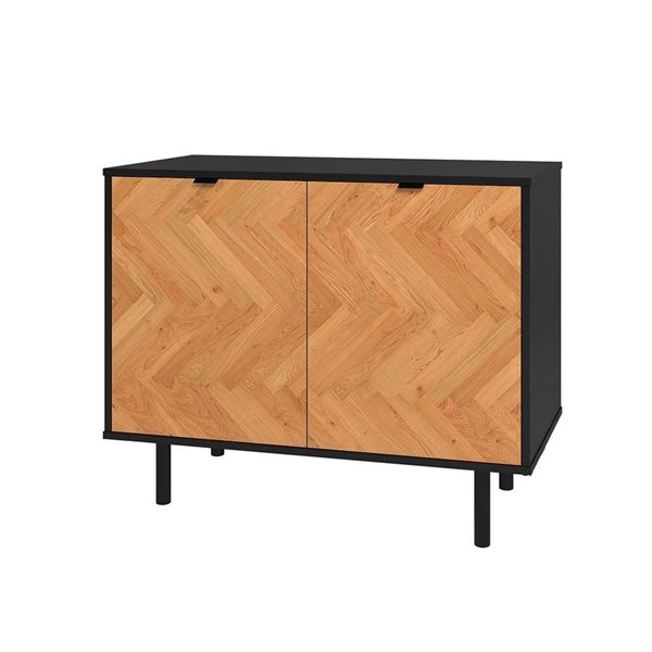 Manhattan Comfort Liam Mid-Century Modern 2-Shelf Accent Cabinet in Black and Wood