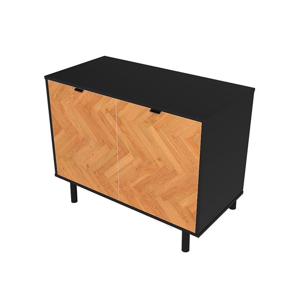 Manhattan Comfort Liam Mid-Century Modern 2-Shelf Accent Cabinet in Black and Wood