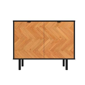 Armoire d'appoint moderne Liam par Manhattan Comfort à 2 étagères du milieu du siècle en noir et bois