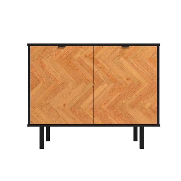 Manhattan Comfort Liam Mid-Century Modern 2-Shelf Accent Cabinet in Black and Wood