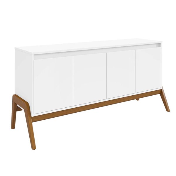 Manhattan Comfort Gales 63.32-in Mid-Century Modern Sideboard with Solid Wood Legs in Matte White