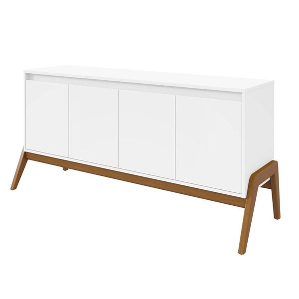 Manhattan Comfort Gales 63.32-in Mid-Century Modern Sideboard with Solid Wood Legs in Matte White