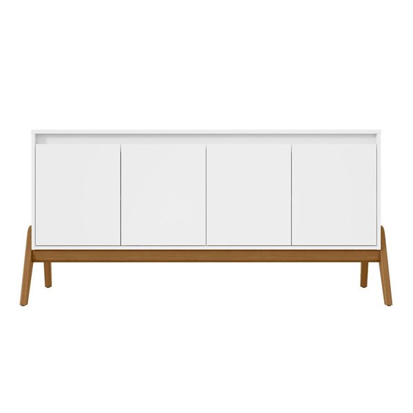 Buffet moderne du milieu du siècle de 63,32 po Gales par Manhattan Comfort avec pieds en bois massif en blanc mat