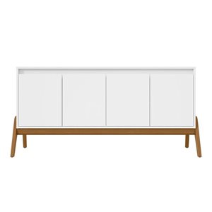 Buffet moderne du milieu du siècle de 63,32 po Gales par Manhattan Comfort avec pieds en bois massif en blanc mat