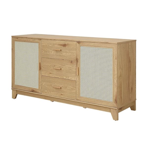 Manhattan Comfort Sheridan 59.05-in Modern Cane Sideboard with Adjustable Shelves in Nature