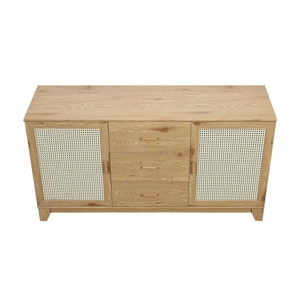 Manhattan Comfort Sheridan 59.05-in Modern Cane Sideboard with Adjustable Shelves in Nature