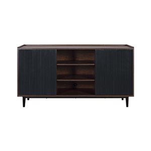Buffet nervuré moderne de 59,05 po Duane par Manhattan Comfort avec étagères réglables en brun foncé et noir