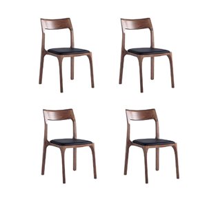 Manhattan Comfort Moderno Set of 4 Walnut and Black Modern Leatherette Upholstered Stackable Dining Chair