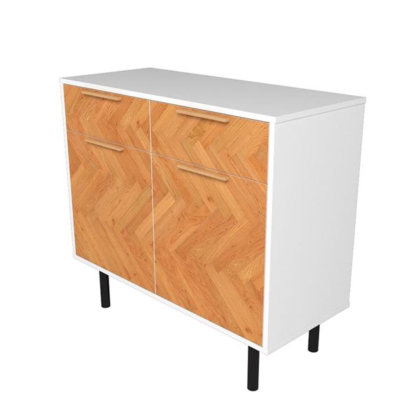 Manhattan Comfort Liam Mid-Century Modern 4-Shelf Sideboard in White and Wood