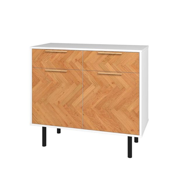 Manhattan Comfort Liam Mid-Century Modern 4-Shelf Sideboard in White and Wood