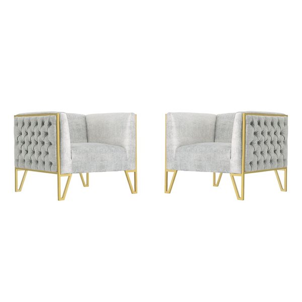 Manhattan Comfort Vector Grey and Gold Velvet Accent Chair (Set of 2)