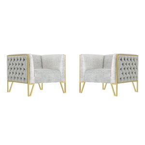 Manhattan Comfort Vector Grey and Gold Velvet Accent Chair (Set of 2)